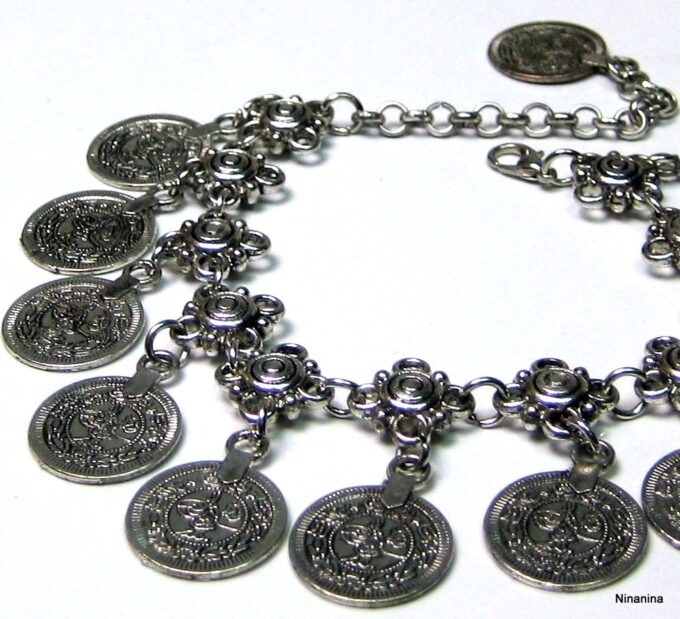 N4053 Chaine cheville Inde tribal métal argenté pour femme - Bijoux de pieds en ligne Ninanina