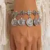 N4056a Bracelet tribal femme piecettes métal argenté - Bijoux bracelets femmes en ligne Ninanina