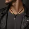 N4064 Collier homme tribal pendentif flèche argentée cordon cuir - Bijoux colliers hommes en ligne Ninanina