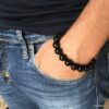 N4066a Bracelet perle noire homme Agate Acier inoxydable - Bijoux Bracelets en ligne Ninanina