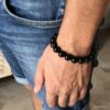 N4066e Bracelet perle noire homme Agate Acier inoxydable - Bijoux Bracelets en ligne Ninanina