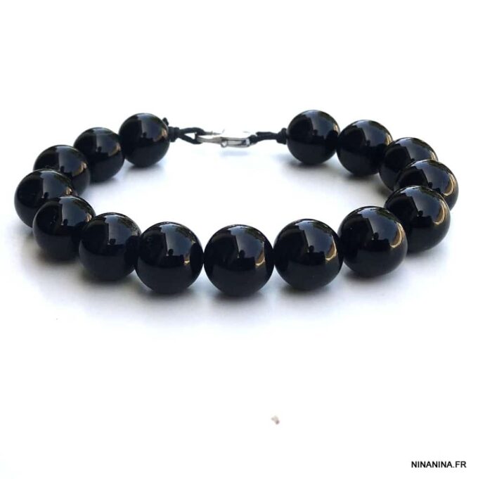 N4066g Bracelet perle noire homme Agate Acier inoxydable - Bijoux Bracelets en ligne Ninanina