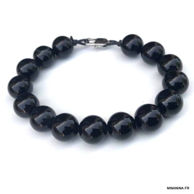 N4066h Bracelet perle noire homme Agate Acier inoxydable - Bijoux Bracelets en ligne Ninanina