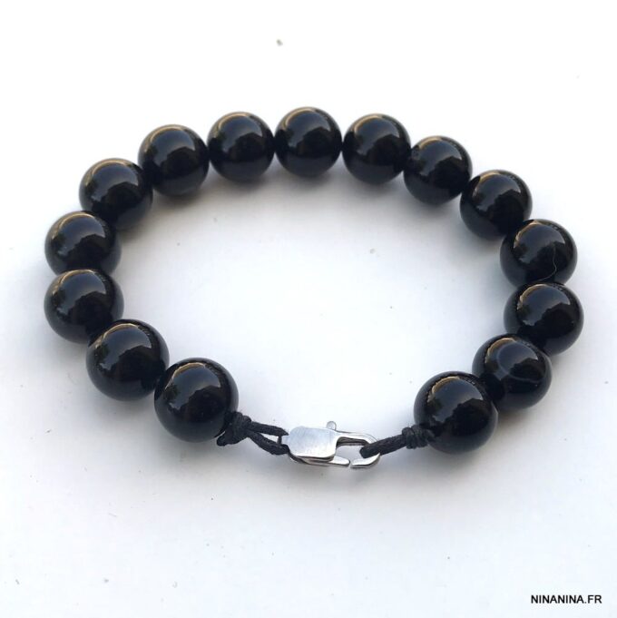 N4066i Bracelet perle noire homme Agate Acier inoxydable - Bijoux Bracelets en ligne Ninanina