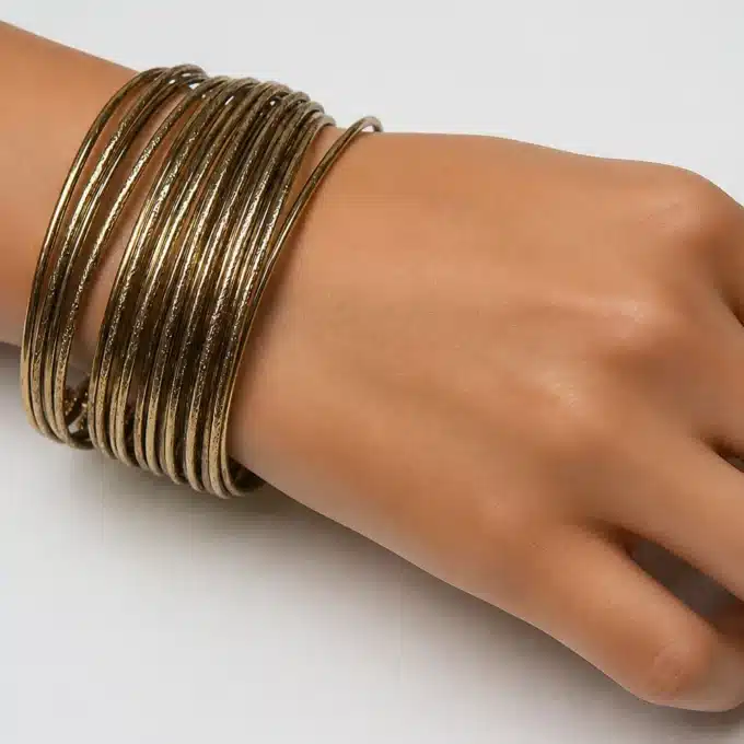 N4070b Bracelet Manchette femme multi rangs métal bronze - Bijoux bracelets femmes en ligne Ninanina