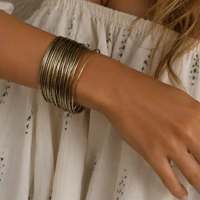 N4070c Bracelet Manchette femme multi rangs métal bronze - Bijoux bracelets femmes en ligne Ninanina
