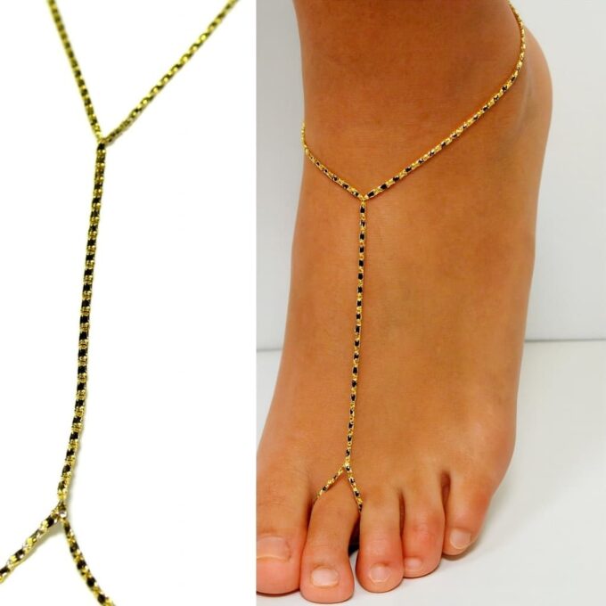 N4079b Chaine de Pieds Minimaliste Femme en Maille Fantaisie Plaqué Or – Bijou Artisanal Fait Main en France - Bijoux de pied en ligne Ninanina