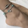 N4086c Chaine de cheville Inde en métal argenté pierres turquoises - Bijoux de pied en ligne Ninanina