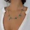 N4087 Collier Fantaisie femme argenté et pierres howlite turquoise - Bijoux colliers femmes en ligne Ninanina