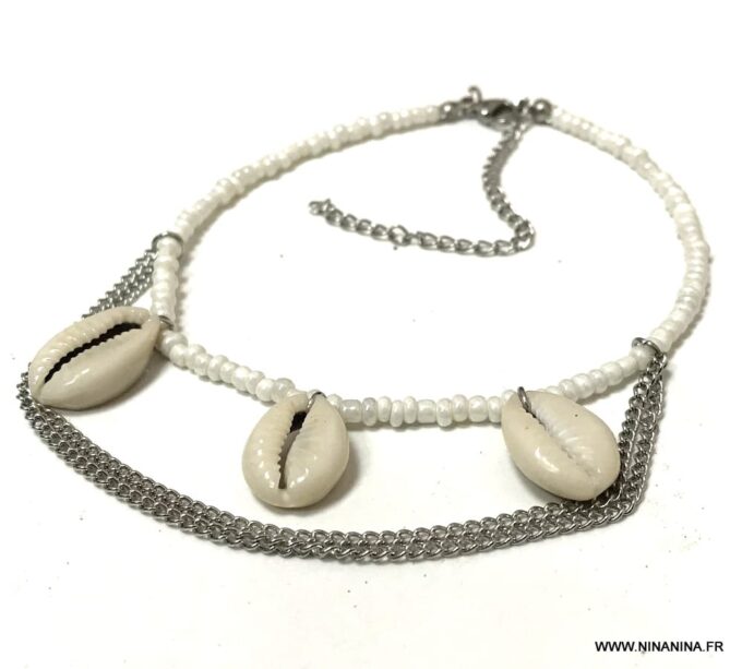 N4137 Bracelet au bras coquillage cauri rocaille blanche femme - Bijoux Bracelets en ligne Ninanina