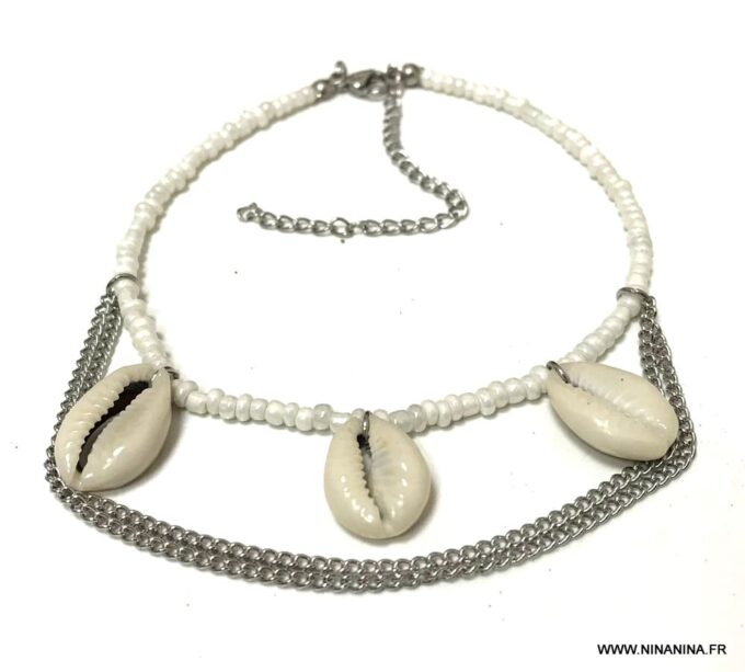N4137a Bracelet au bras coquillage cauri rocaille blanche femme - Bijoux Bracelets en ligne Ninanina