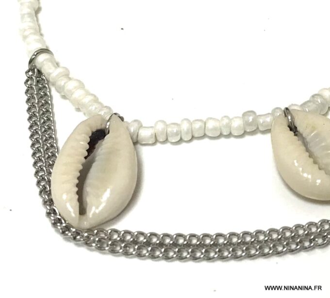 N4137b Bracelet au bras coquillage cauri rocaille blanche femme - Bijoux Bracelets en ligne Ninanina