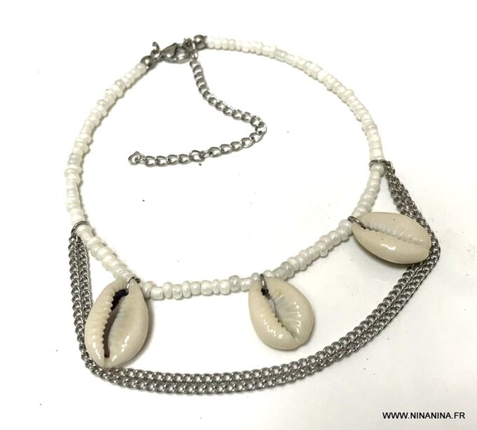 N4137c Bracelet au bras coquillage cauri rocaille blanche femme - Bijoux Bracelets en ligne Ninanina