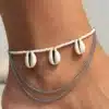 N4138a Bracelet cheville coquillage cauri Acier inoxydable argenté - Bijoux de pieds femmes en ligne Ninanina