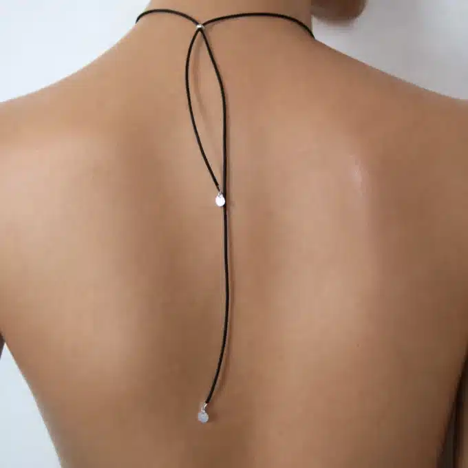 N4139 Collier De Dos Original Cordon Cuir Artisanal - Médaille Ronde Argent 925 massif - Bijoux Colliers femmes en ligne Ninanina