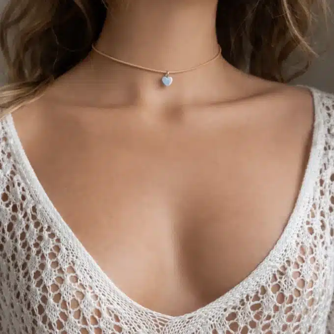 N4140a Collier de dos original fait main - cordon cuir breloque coeur Argent style boheme - Bijoux colliers femmes en ligne Ninanina