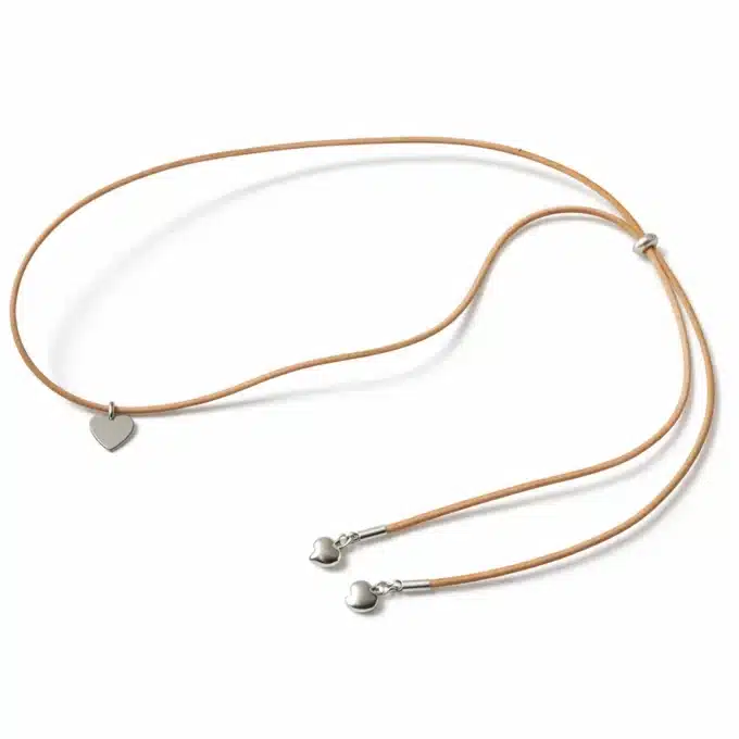 N4140b Collier de dos original fait main - cordon cuir breloque coeur Argent style boheme - Bijoux colliers femmes en ligne Ninanina