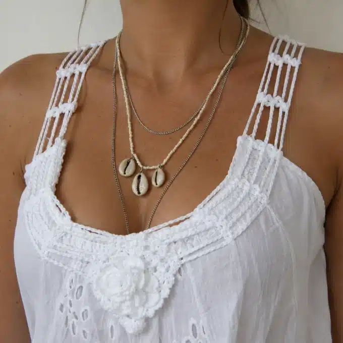 N4143a Collier cauri coquillage femme chaine acier inoxydable - Bijoux colliers femmes en ligne Ninanina