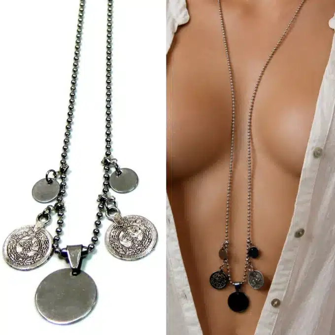 N4155 Collier long boheme chic - sautoir ethnique acier inoxydable - Bijoux colliers femmes en ligne Ninanina
