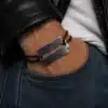 N4161 Bracelet homme lame de rasoir Acier inoxydable cuir réglable - Bijoux bracelets hommes en ligne Ninanina