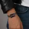 N4161a Bracelet homme lame de rasoir Acier inoxydable cuir réglable - Bijoux bracelets hommes en ligne Ninanina