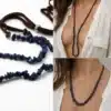 N4166 Collier long femme pierre lapis lazuli bleue cordon daim - Bijoux colliers femmes en ligne Ninanina