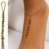 N4167b Chaine de Pied Femme en Acier Inoxydable Doré à Disques – Bijou Artisanal Fait Main -Bijoux de pieds en ligne Ninanina