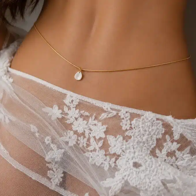 N4195 Chaine de taille Acier doré et goutte Nacre blanche - Bijoux de corps femmes en ligne NJinanina