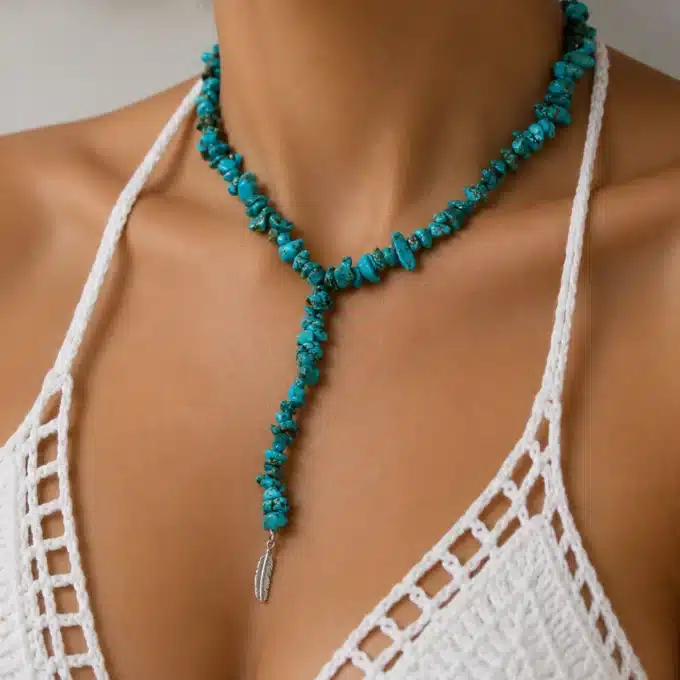 N4202 Collier femme plume Argent 925 massif ships turquoise - Bijoux colliers femmes en ligne Ninanina