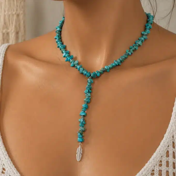 N4202a Collier femme plume Argent 925 massif ships turquoise - Bijoux colliers femmes en ligne Ninanina