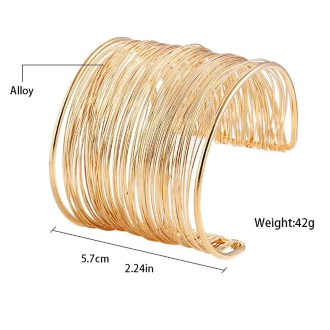 N4219a Bracelet Manchette dorée large fil or pour femme - Bijoux Bracelets en ligne Ninanina