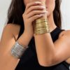 N4219g Bracelet Manchette femme doré multilignes - Bijoux Bracelets en ligne Ninanina