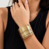 N4219h Bracelet Manchette femme doré multilignes - Bijoux Bracelets en ligne Ninanina