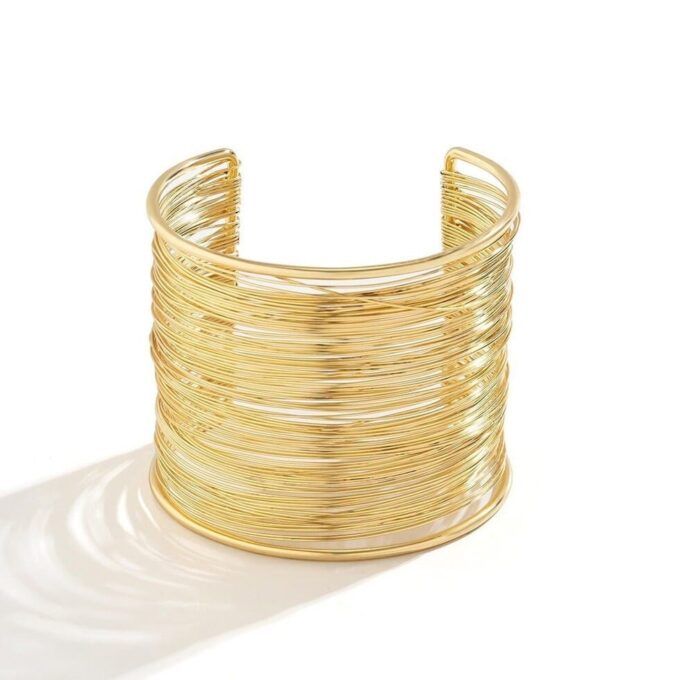 N4219i Bracelet Manchette femme doré multilignes - Bijoux Bracelets en ligne Ninanina