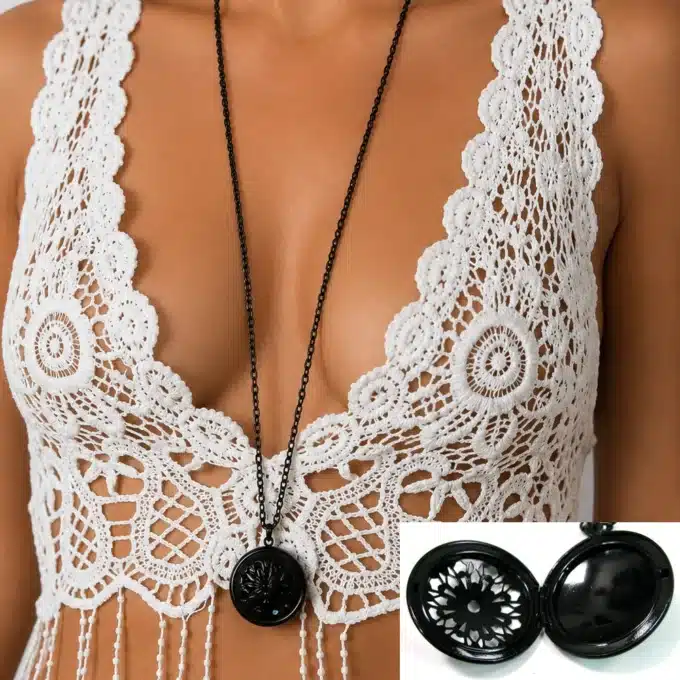 N4234B Sautoir photo pendentif métal noir - Collier long femme - Bijoux colliers femmes en ligne Ninanina