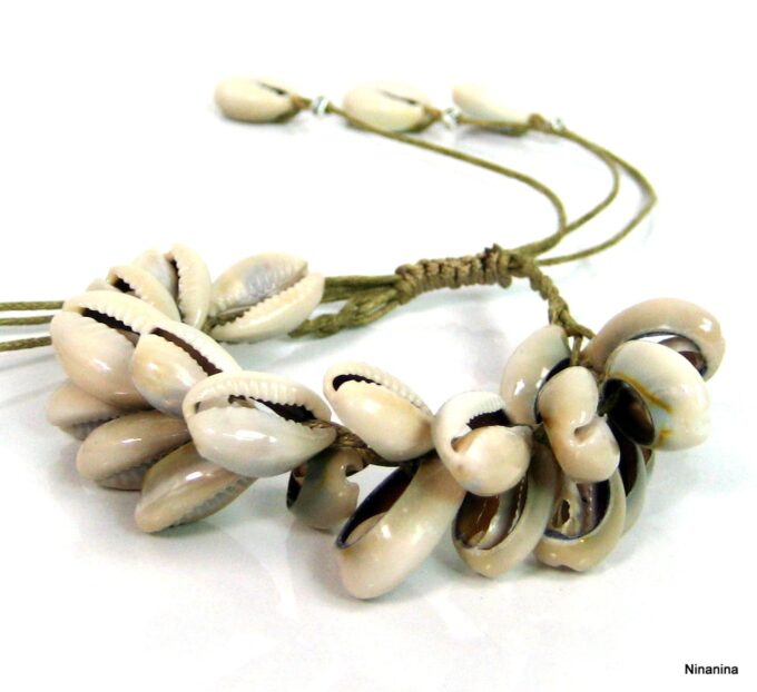 N4240c bracelet de cheville cordon coquillage grain de café
