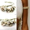 N4250b Bracelet pour biceps coquillages cauri grain de café blanc fait main en France - Bijoux Bracelets de bras en ligne Ninanina