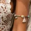 N4251 Bracelet bandeau de bras coquillage cauri perles howlite turquoise - Bijoux bracelets femmes en ligne Ninanina