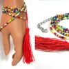 N4254 bracelet wrap rocaille multicolore pompon rouge
