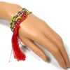 N4254b bracelet wrap rocaille multicolore pompon rouge