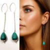 N4268 Boucles d’oreilles longues femme goutte howlite turquoise sur chaînette en argent 925 – Bijou artisanal fait main - Bijou d'oreille en ligne Ninanina