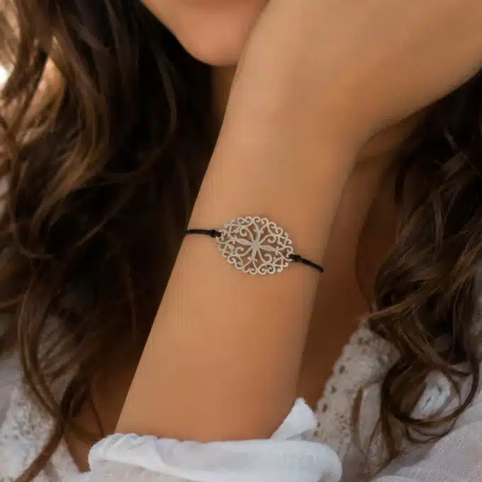 N4273 Bracelet cordon femme plaque ovale Acier inoxydable argent - Bijoux bracelets femmes en ligne Ninanina