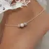 N4277 Chaine de cheville perle lisse et diamantée Argent 925 - Bijoux de pieds femmes en ligne Ninanina