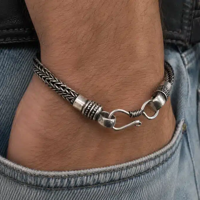 N4278 Bracelet homme maille serpent torsadée plaqué Argent - Bijoux bracelets hommes en ligne Ninanina
