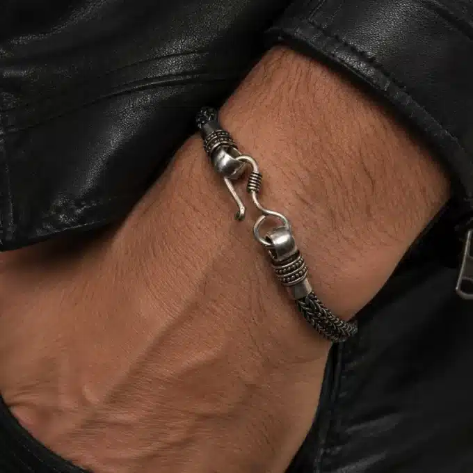 N4278b Bracelet homme maille serpent torsadée plaqué Argent - Bijoux bracelets hommes en ligne Ninanina