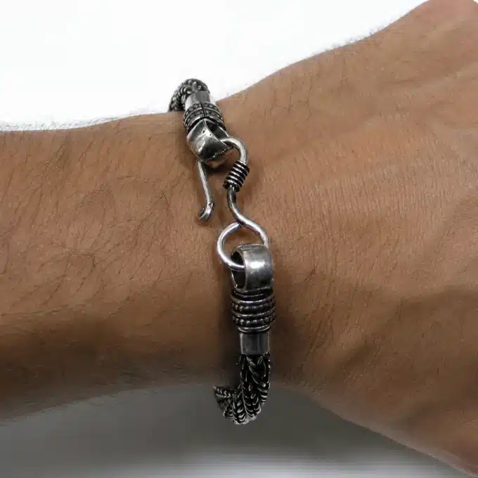 N4278c Bracelet homme maille serpent torsadée plaqué Argent - Bijoux bracelets hommes en ligne Ninanina