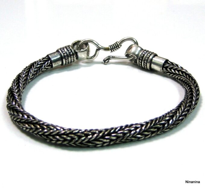 N4278h_Bracelet_homme_plaque_argent_fermoir_crochet