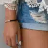 N4279b Bracelet artisanal cordon cuir fermoir crochet Plaqué Argent - Bijoux bracelets en ligne Ninanina - Copie