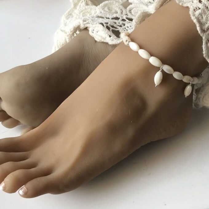 N4288b Bijou Pied Mariage nacre blanche et argent 925 massif - Bijoux de pieds mariée en ligne Ninanina