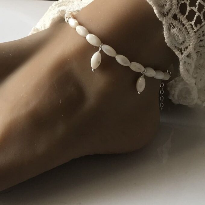 N4288e Bijou Pied Mariage nacre blanche et argent 925 massif - Bijoux de pieds mariée en ligne Ninanina